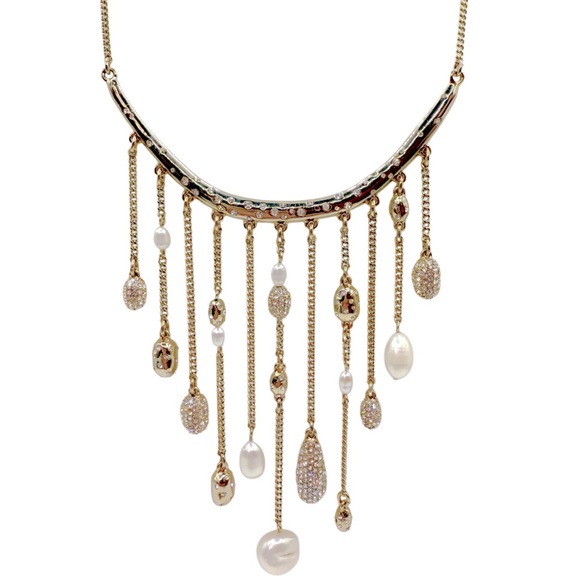 Givenchy Natural Pearl Collar Dangle gold tone Fringe necklace. NWOT - Picture 1 of 4